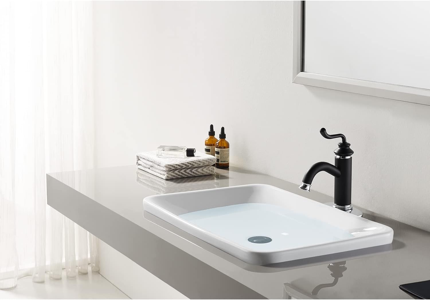 Fauceture LS5417RL Royale Single-Handle Bathroom Faucet with Push Pop-Up, Matte Black/Polished Chrome