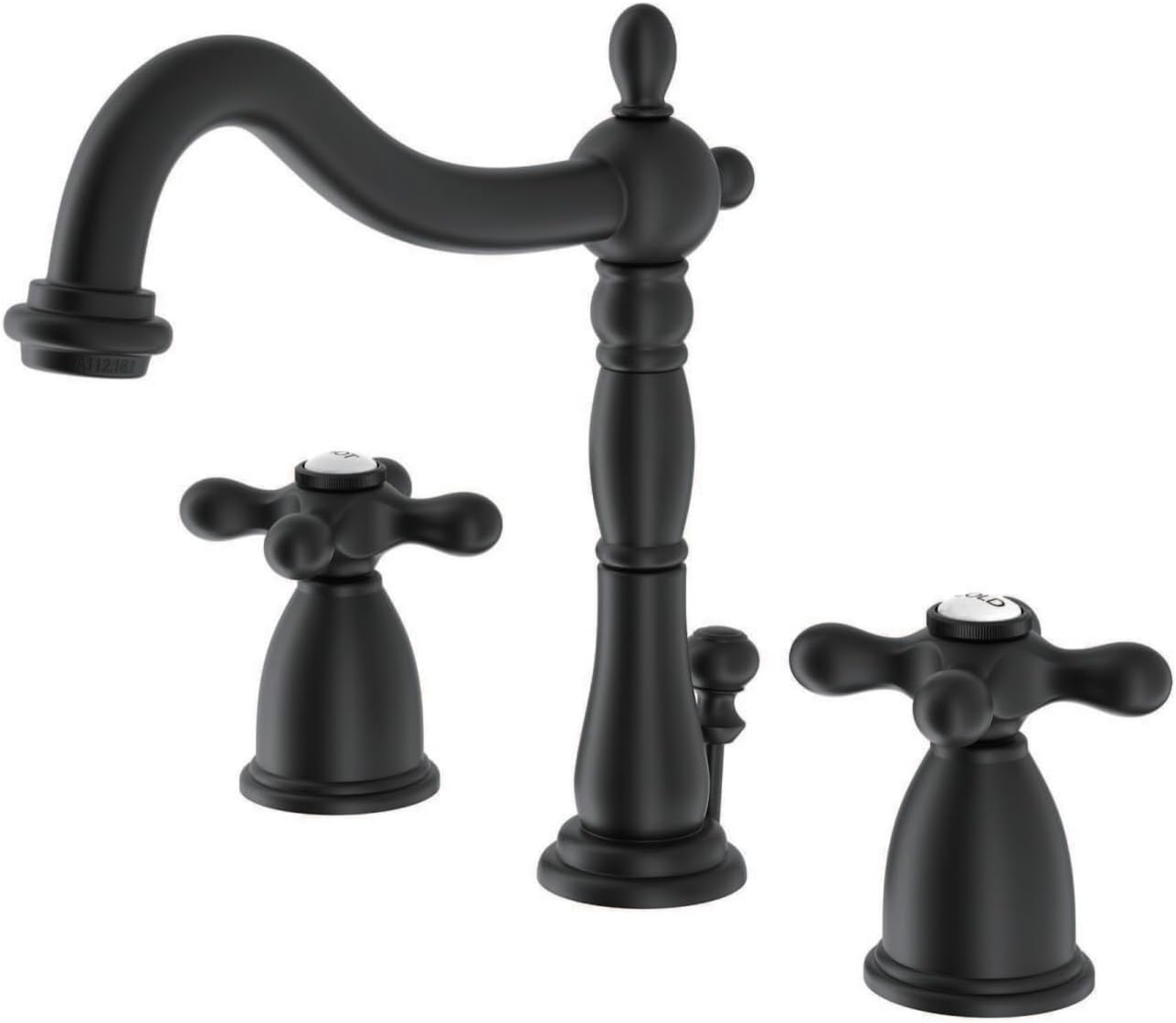 Kingston Brass KB1970AX Heritage 8' Widespread Lavatory Faucet with Brass Pop-Up, 6-1/2' in Spout Reach, Matte Black