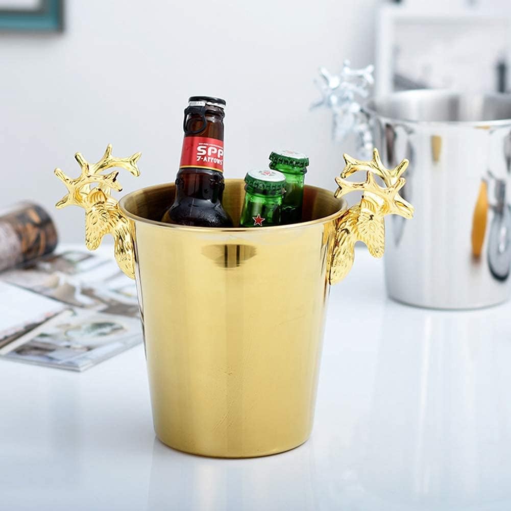 Ice Bucket, Ice Cube Storage Large Metal Champagne Ice Bucket, Stainless Steel Plated Ice Bucket Retro Ice Bucket Suitable for Beer, Wine and Cocktail Parties/Gold/s