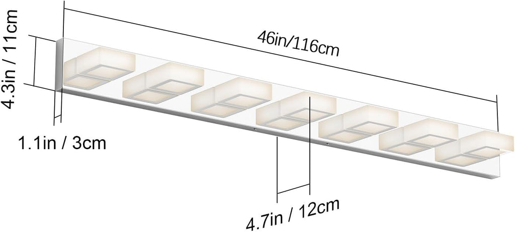 Ralbay 46' LED Chrome Vanity Lights 7 Lights Acrylic Stainless Steel LED Modern Vanity Lights Chrome Bathroom Lighting Fixtures Over Long Mirror (Natural White Light 4500K)
