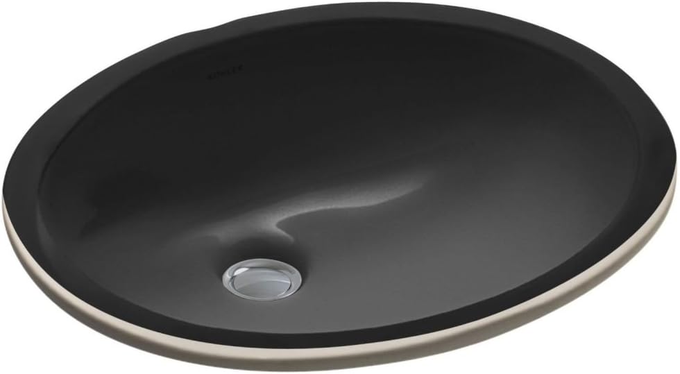 KOHLER K-2209-7 Caxton 17' Oval Undermount Bathroom Sink, Oval Basin, Overflow Drain, No Faucet Holes, Black Black