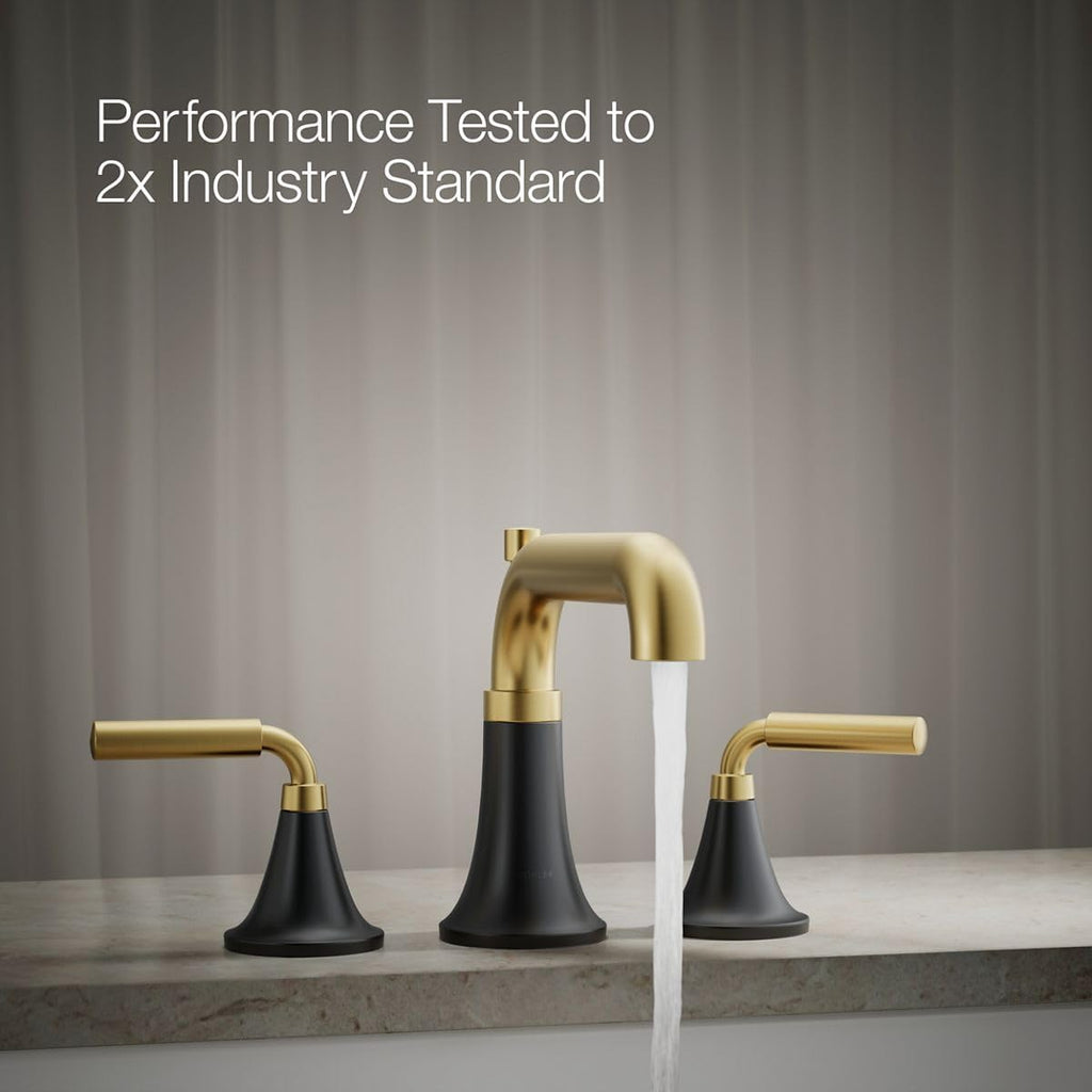 Kohler T26440-4-BMB Tone™ Deck-Mount Bath Faucet Trim with Diverter, Matte Black with Brushed Moderne Brass
