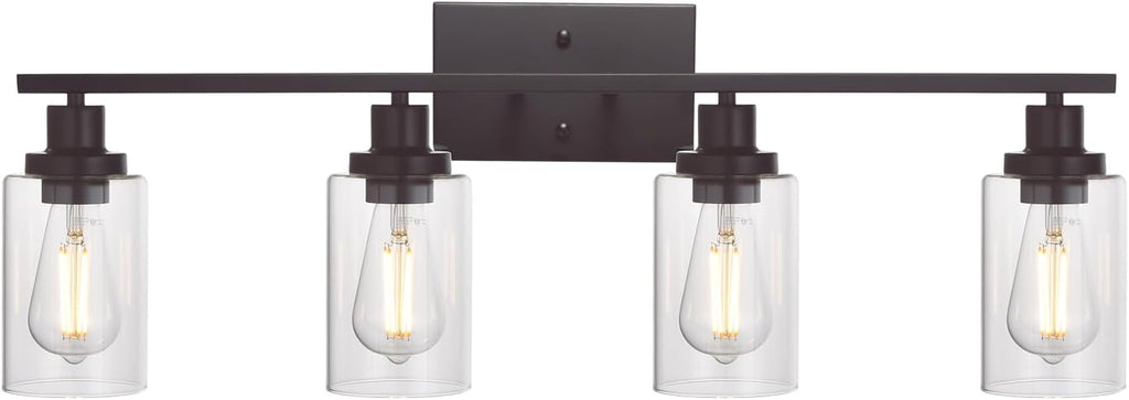 MELUCEE 4 Lights Wall Sconce Lighting Oil Rubbed Bronze Finished with Clear Glass, Bathroom Vanity Light Fixtures Wall Lights Bedroom Porch Kitchen Living Room (Patent No.: US D963914 S)
