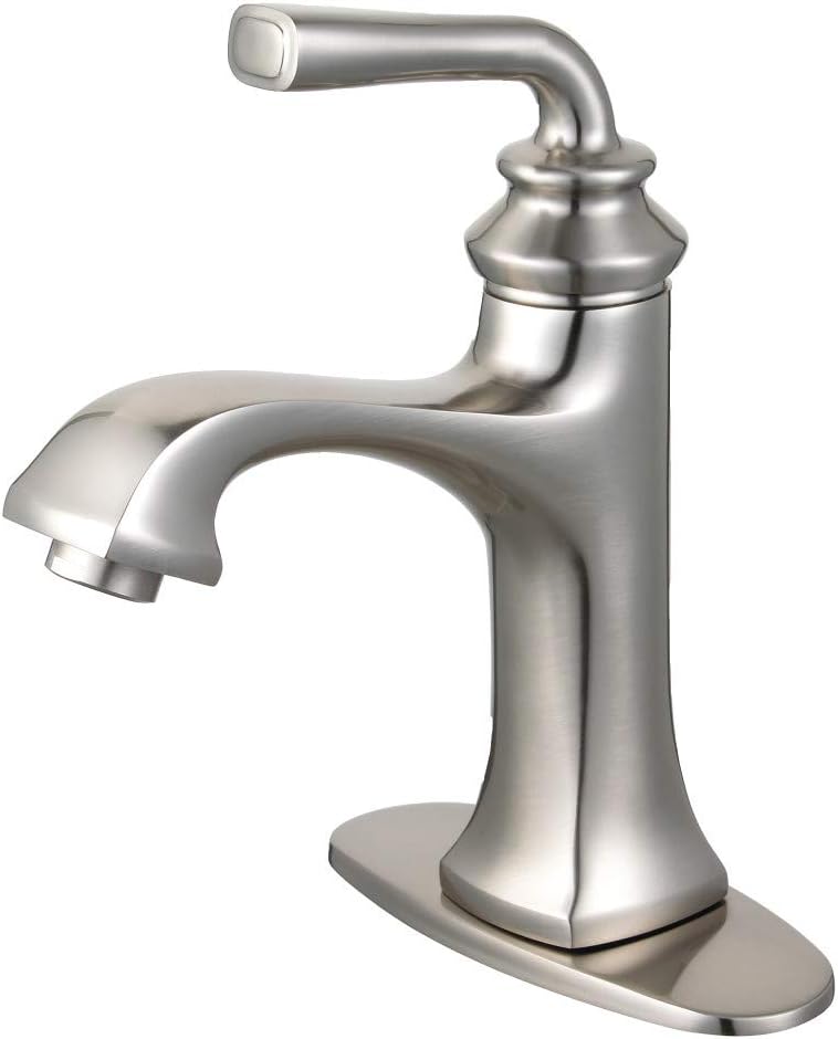 Fauceture LS4428RXL Restoration Single-Handle Bathroom Faucet with Push-Up Drain and Deck Plate, Brushed Nickel