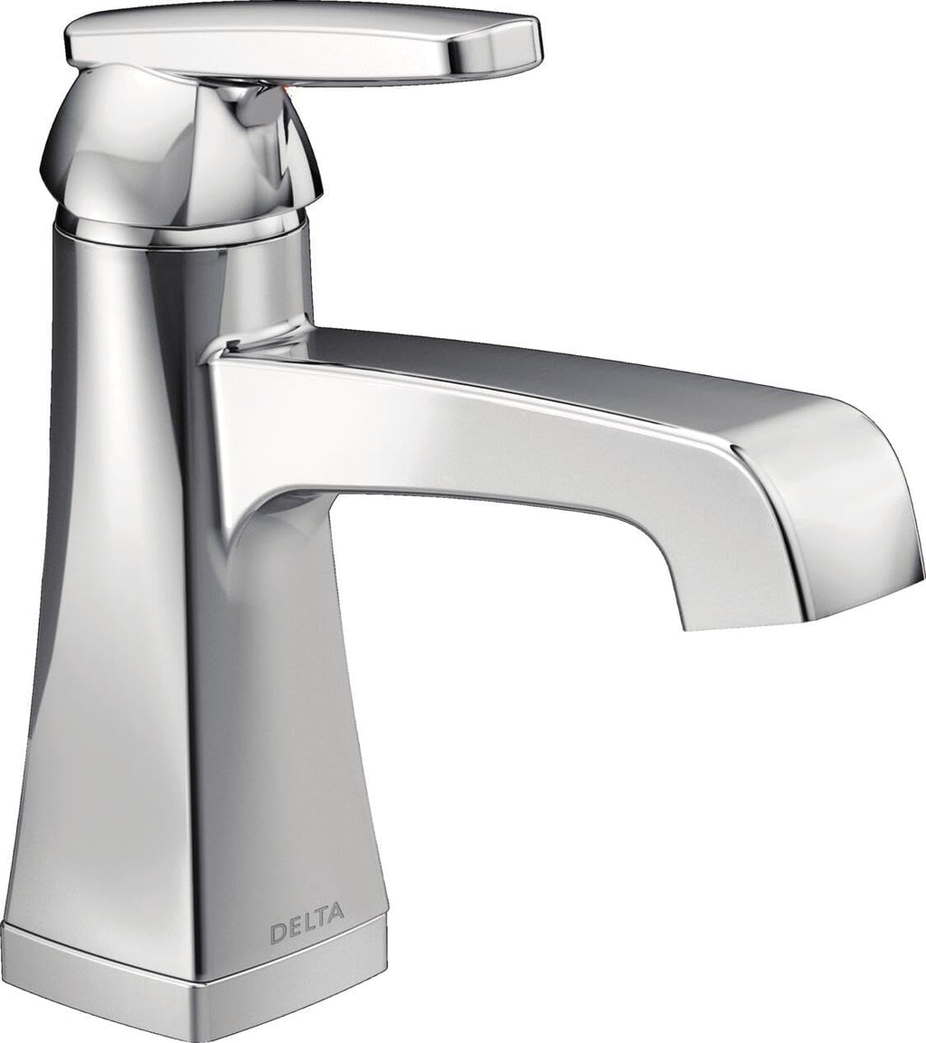 Delta Faucet Ashlyn Single Hole Bathroom Faucet, Single Handle Bathroom Faucet Chrome, Bathroom Sink Faucet, Diamond Seal Technology, Drain Assembly, Chrome 564-MPU-DST