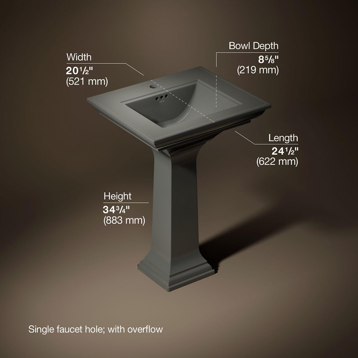 KOHLER Memoirs Stately 24' Pedestal bathroom sink with single faucet, White
