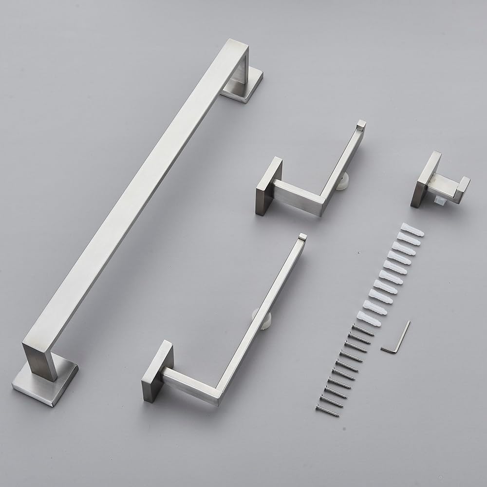 Stainless Steel Bathroom Accessories Set Brushed Nickel Towel Bar Robe Hook Toilet Paper Holder Ring Accessory,4pc a Set