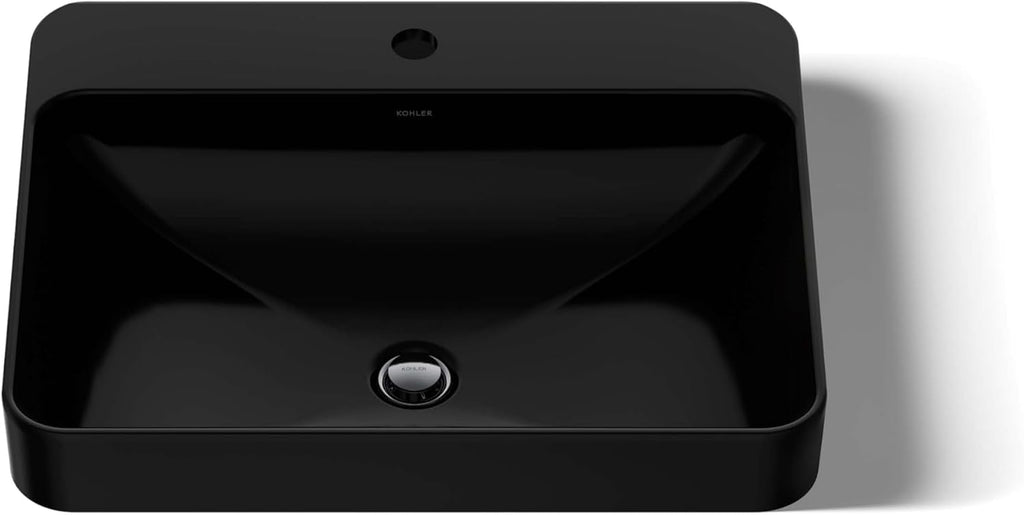 KOHLER K-2660-1-7 Vox Rectangle Vessel Above-Counter Bathroom Sink with Single Faucet Hole, Black Black