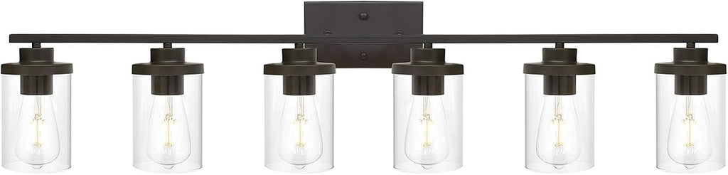 Oil Rubbed Bronze Bathroom Vanity Lights 6 Light, Bronze Vanity Lighting Fixtures with Glass Shade,Industrial Bathroom Light Fixtures Wall Sconces Lights for Kitchen Living Room Hallway