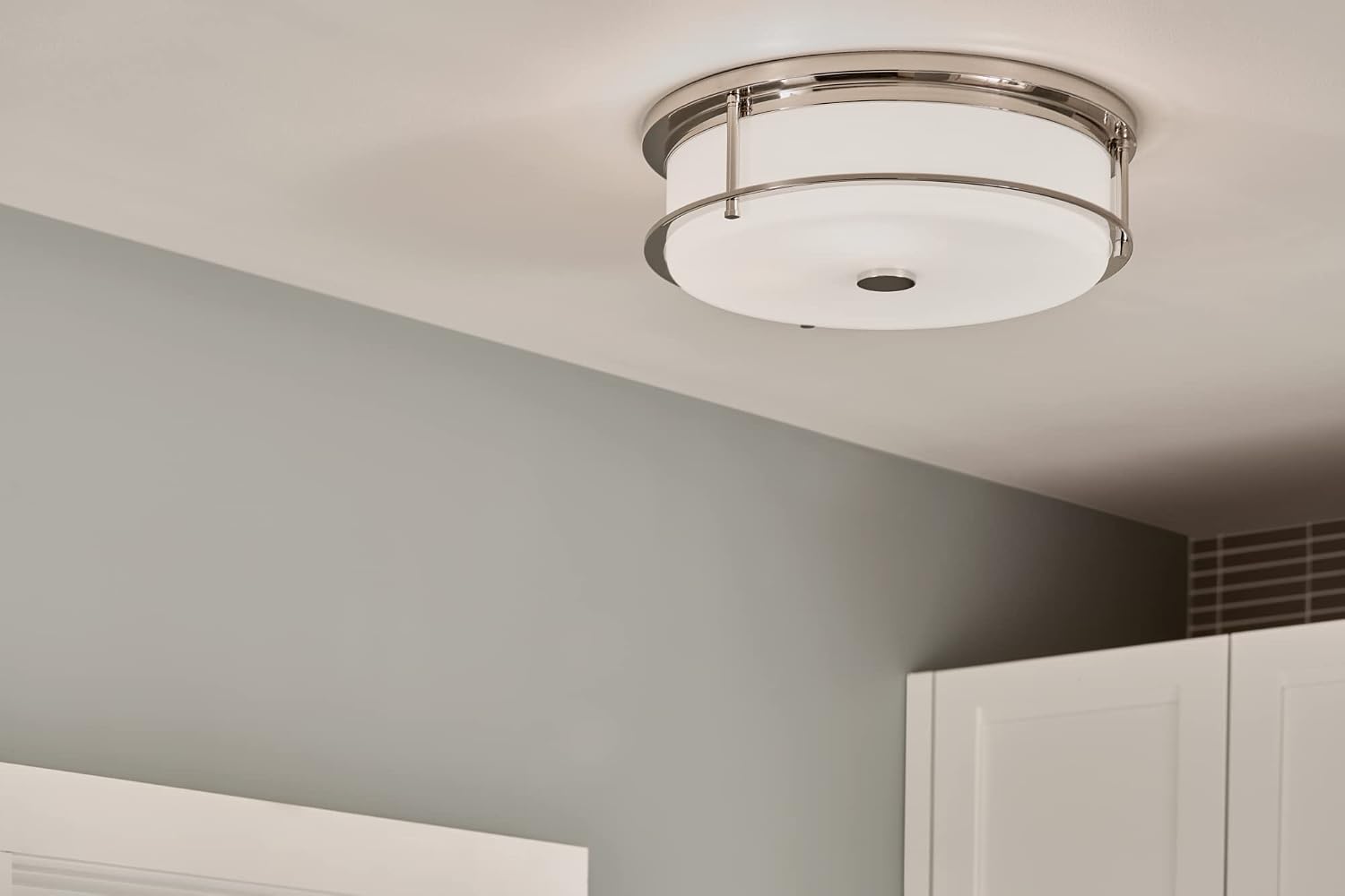 Kichler Brit 52597PN Flush Mount 4-Light 18˝ with Satin Etched Cased Opal Glass in Polished Nickel
