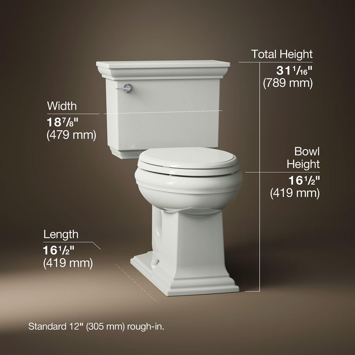 KOHLER K-3817-NY Memoirs® Stately Two-piece elongated toilet, 1.28 gpf, Dune
