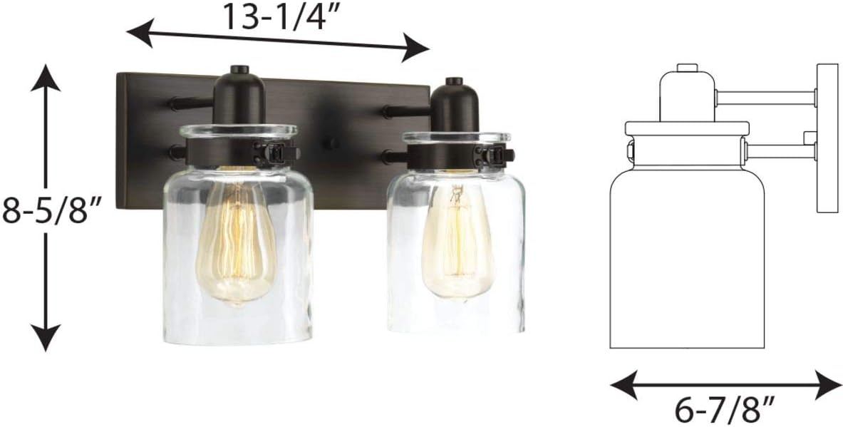 Progress Lighting P300046-020 Calhoun Collection Clear Glass Farmhouse Bath Vanity Light, 2-Light, Antique Bronze