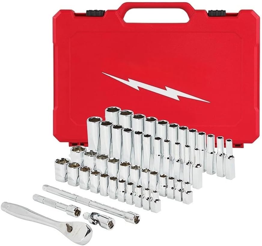 50pc 48-22-9004 for Milwaukee 1/4-Inch Drive and Metric Ratchet and Socket Set - Length 9.9' Width 1.8' Height 15.1' Red, Silver