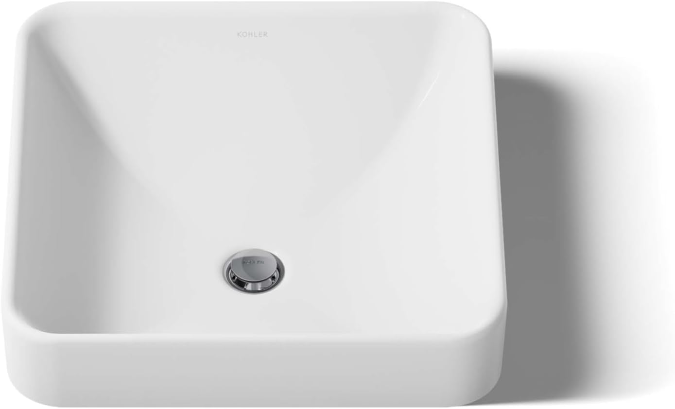 KOHLER 2661-0 Vox Square Vessel Bathroom Sink, Vitreous China, 16-1/4' W X 16-1/4' L, White