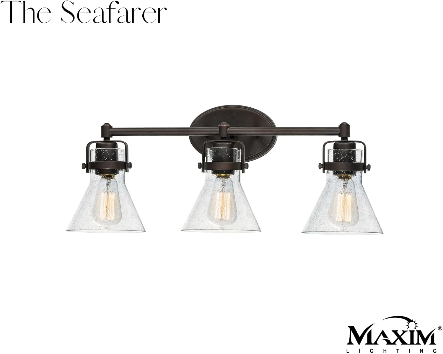 Maxim Lighting Seafarer 3-Light Bath Vanity Light | Oil Rubbed Bronze Steel Finish | Seedy Glass Shade | Industrial Indoor Light Fixture | Ideal for Bathrooms & Powder Rooms | Dimmable | 26113CDOI