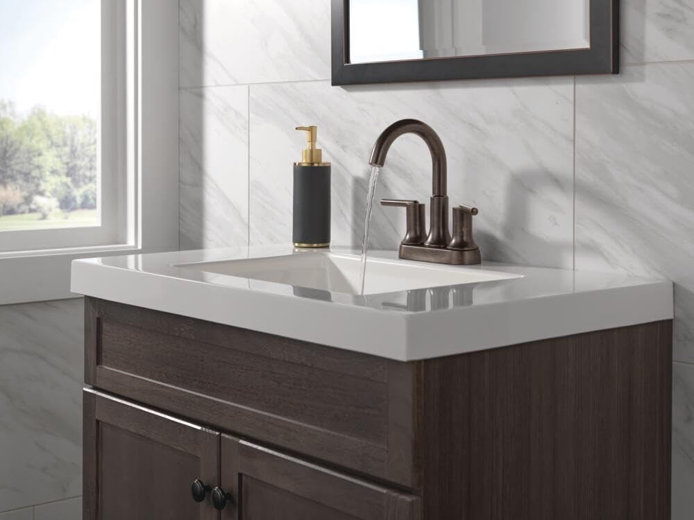 Delta Faucet Trinsic Oil Rubbed Bronze Bathroom Faucet, Bathroom Sink Faucet, Centerset, Diamond Seal Technology, Metal Drain Assembly, Venetian Bronze 2559-RBMPU-DST