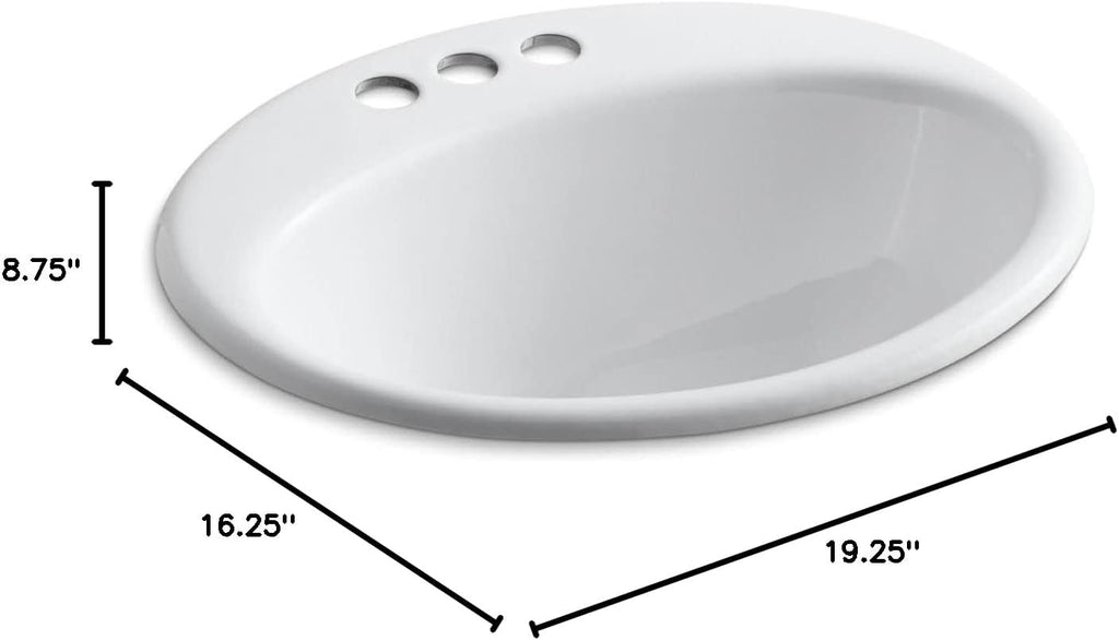 KOHLER 2905-4-0 Farmington® Drop-In Oval Bathroom Sink with 4' Centerset Faucet Holes, High Gloss Finish, White