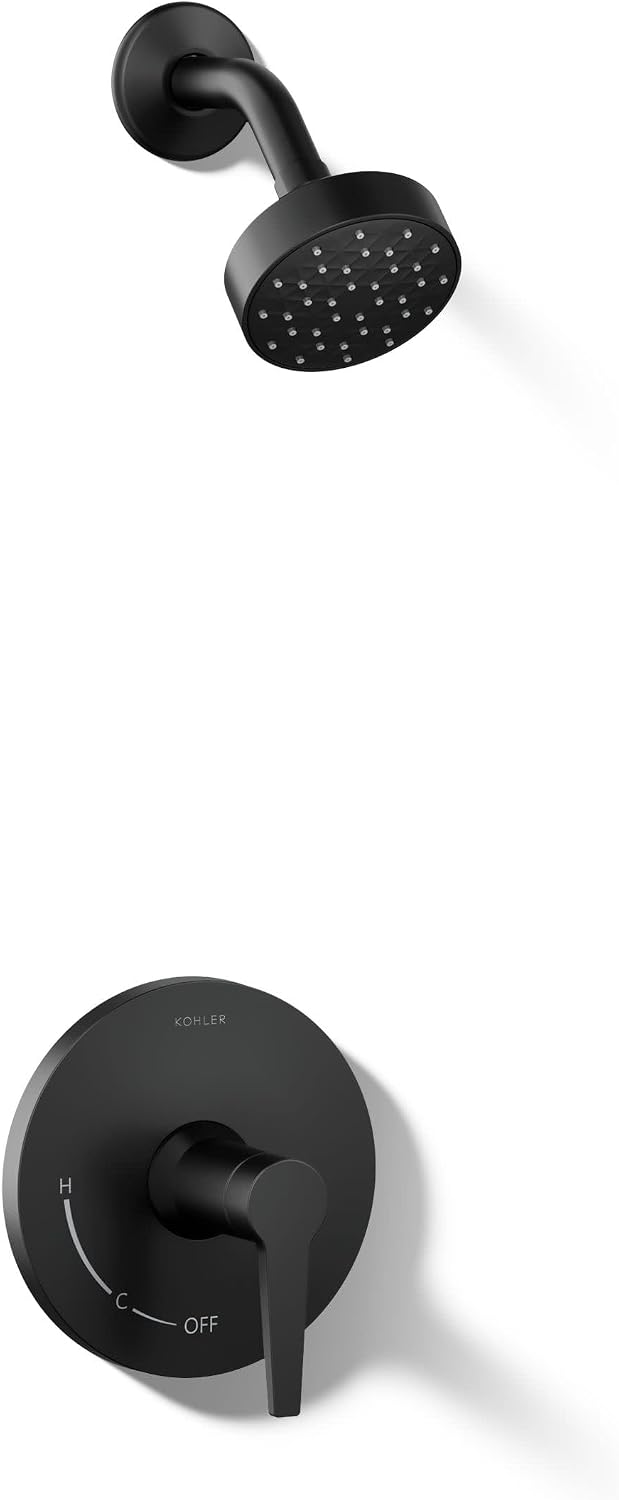 KOHLER TS97077-4G-BL Pitch Rite-Temp Shower Trim Kit, 1.75 GPM, Includes Faceplace with Handle, Showerhead, Shower Arm and Flange, Matte Black