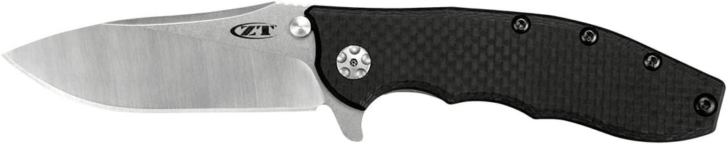 Zero Tolerance 0562CF Hinderer Slicer Folding Knife; 3.5' CPM-20CV Stonewashed and Satin Steel Blade, Carbon Fiber Front Handle, KVT Ball-Bearing Opening, Frame Lock and Reversible Pocketclip; 5.5 OZ…