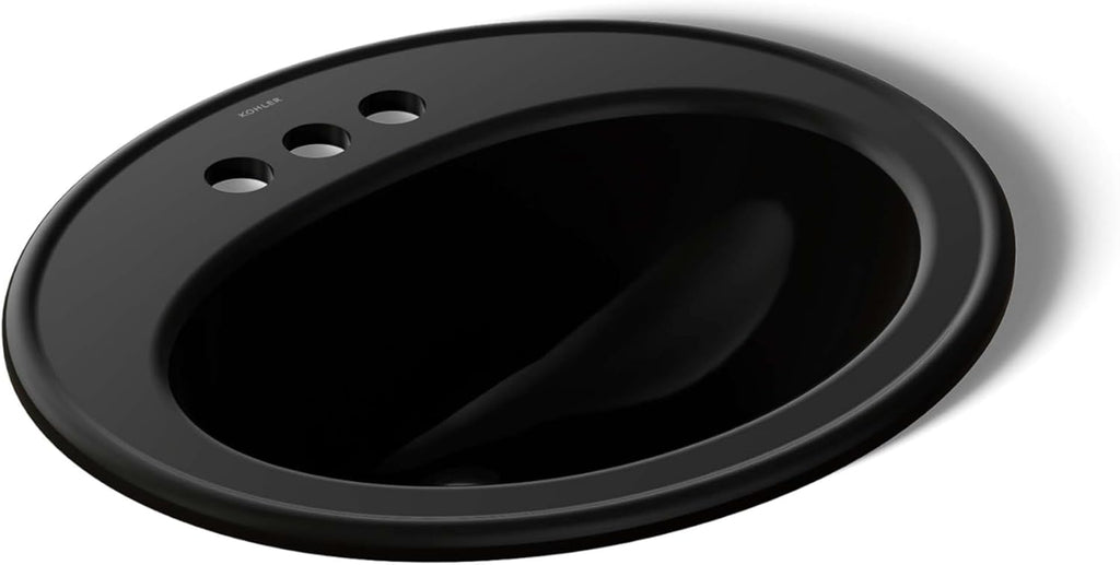 KOHLER K-2196-4-7 Pennington Self-Rimming Bathroom Sink, Black Black