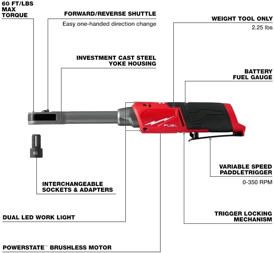 3050-20 Brushless Ratchet Wrench for Milwaukee M12 FUEL 12V Extended Reach Box Ratchet w/Socket Set - Bare Tool