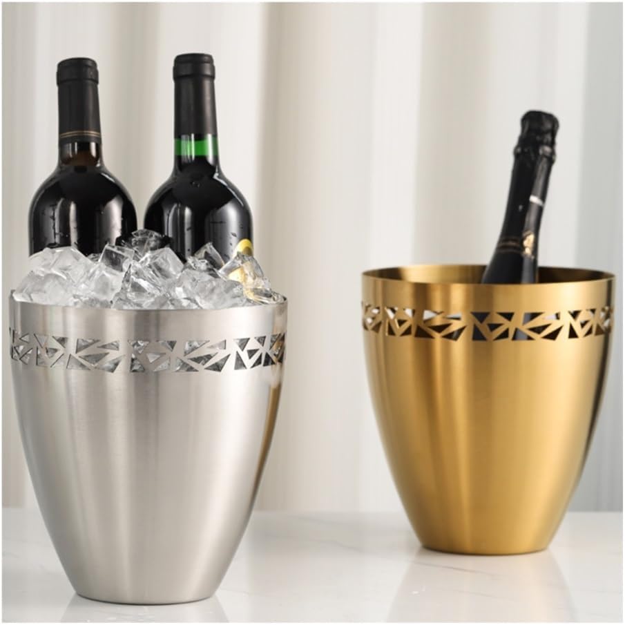 Ice Bucket, Stainless Steel Ice Bucket Home Wine Cooling Bucket - Party Outdoor Champagne Wine Chilling Bucket Ice Buckets For Parties(Silver)
