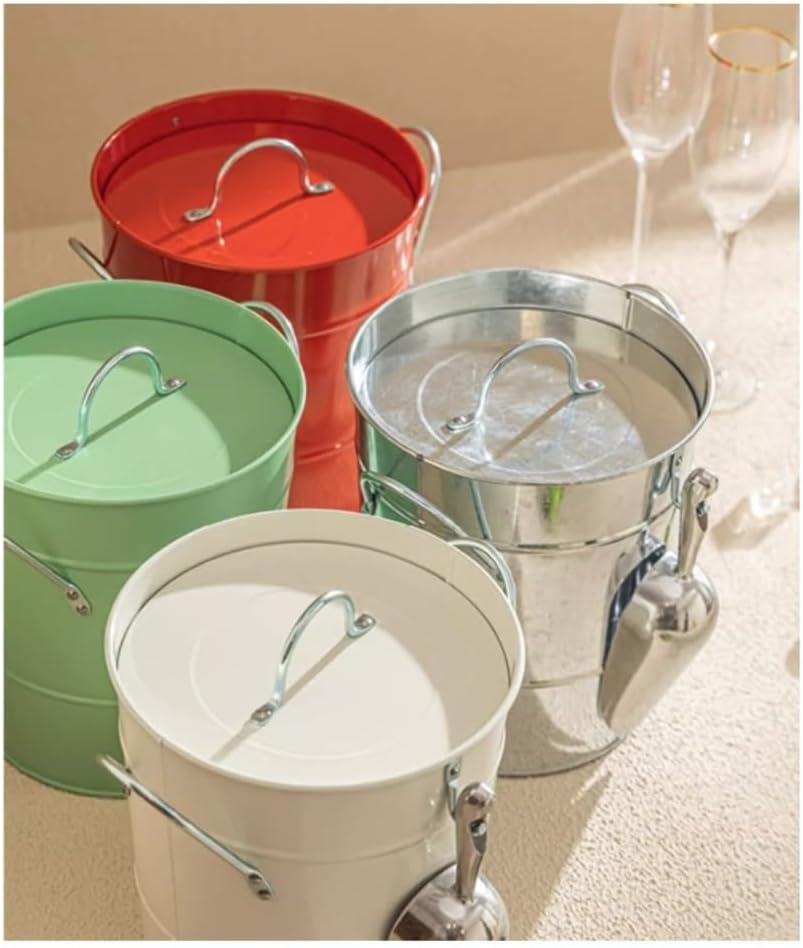 Ice Bucket, 3.5 Liter Double Wall Ice Bucket Insulated Ice Buckets with Lid and Scoop Thickened metal Ice Buckets , Party Beverage Tub for Home Kitchen Parties Cocktail Bar Ice Buckets For Parties(Red