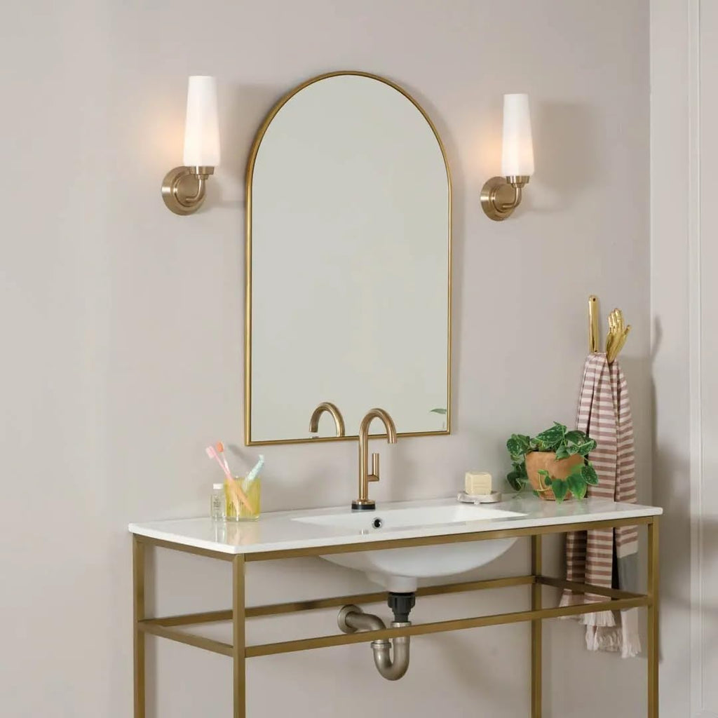 Kichler, Truby 11.5 Inch 1 Light Wall Sconce with Satin Etched Cased Opal Glass in Champagne Bronze, 55073CPZ
