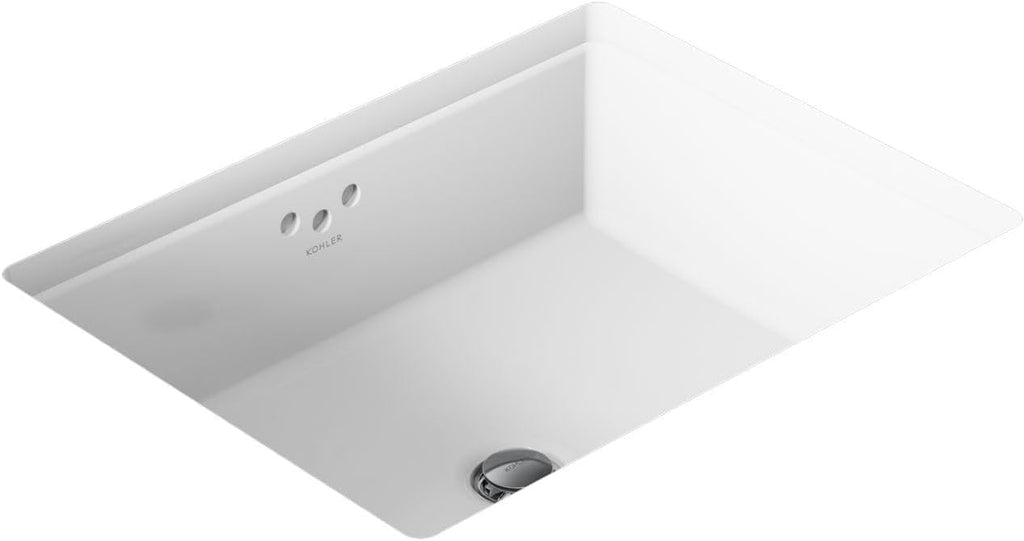 KOHLER K-2330-0 Kathryn 19-3/4' Rectangular Under-Mount Bathroom Sink, Vitreous Lavatory Vanity Sink with Overflow, No Faucet Holes, White