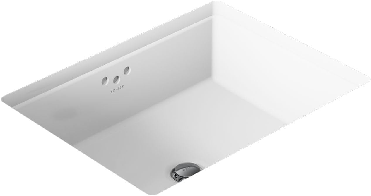 KOHLER K-2330-0 Kathryn 19-3/4' Rectangular Under-Mount Bathroom Sink, Vitreous Lavatory Vanity Sink with Overflow, No Faucet Holes, White