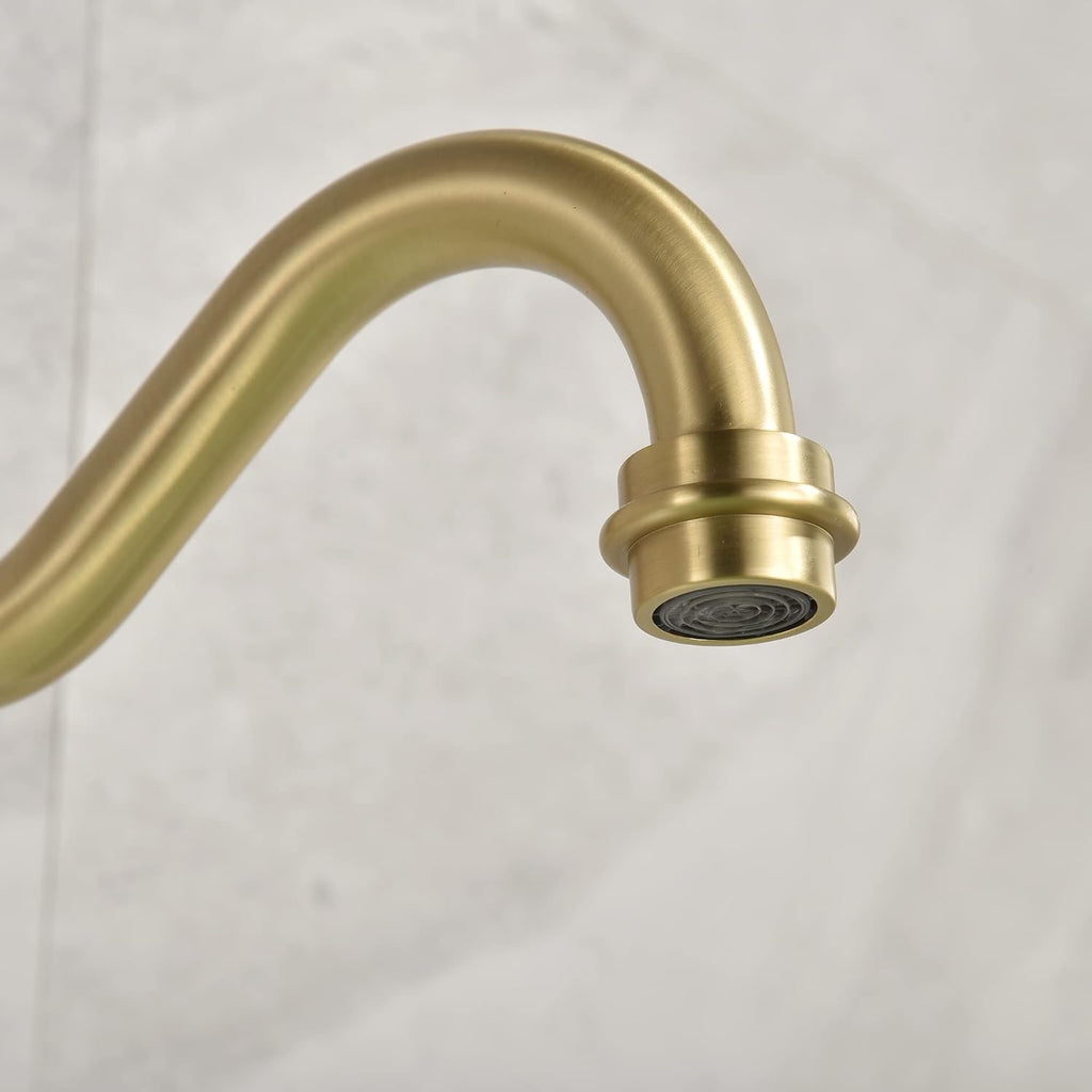 sumerain Vintage Wall Mount Tub Faucet, 8 Inches Center 3 Hole Bathtub Filler Brushed Gold
