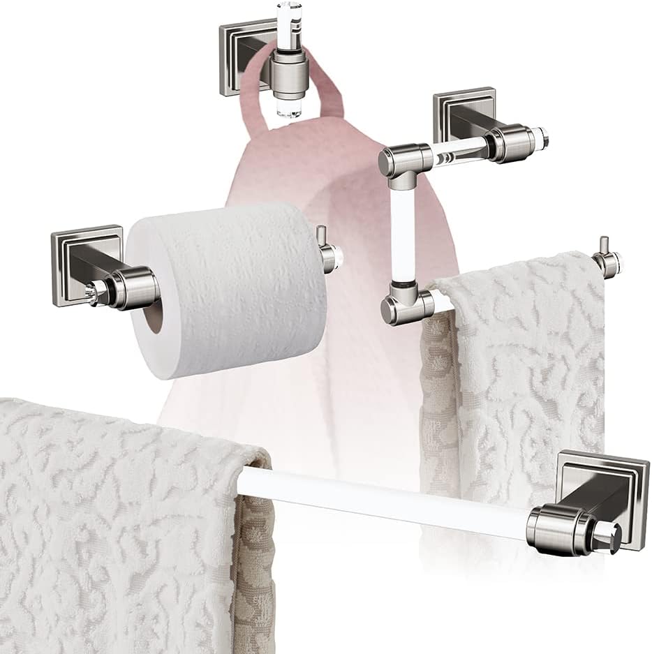 Amerock | Clear/Brushed Nickel | Glacio |Towel Bar | 24 inch (610 mm) | 4 Piece | Bathroom Accessories Set