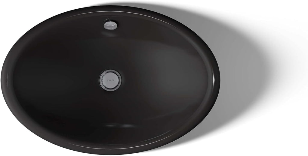 KOHLER K-5403-P5-7 Iron Plains Wading Pool Oval Bathroom Sink with Iron Black Painted Underside, Black Black