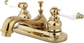Kingston Brass KB602B Teapot Faucet with Metal Cross Handle & Pop-Up, Polished Brass, 4 Inch