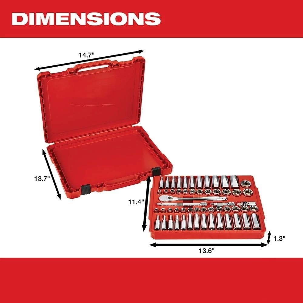 NEW 48-22-9008 for Milwaukee 3/8' Drive Ratchet & Socket Set - SAE & Metric Silver/Red - 56Pc