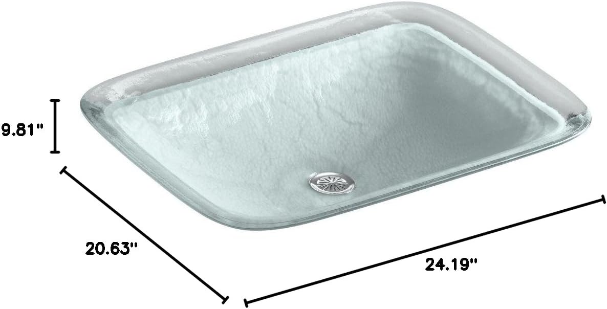 KOHLER K-2773-G2-B11 Inia, ARTIST EDITIONS Rectangle Glass Wading Pool Bathroom Sink, Opaque Dew