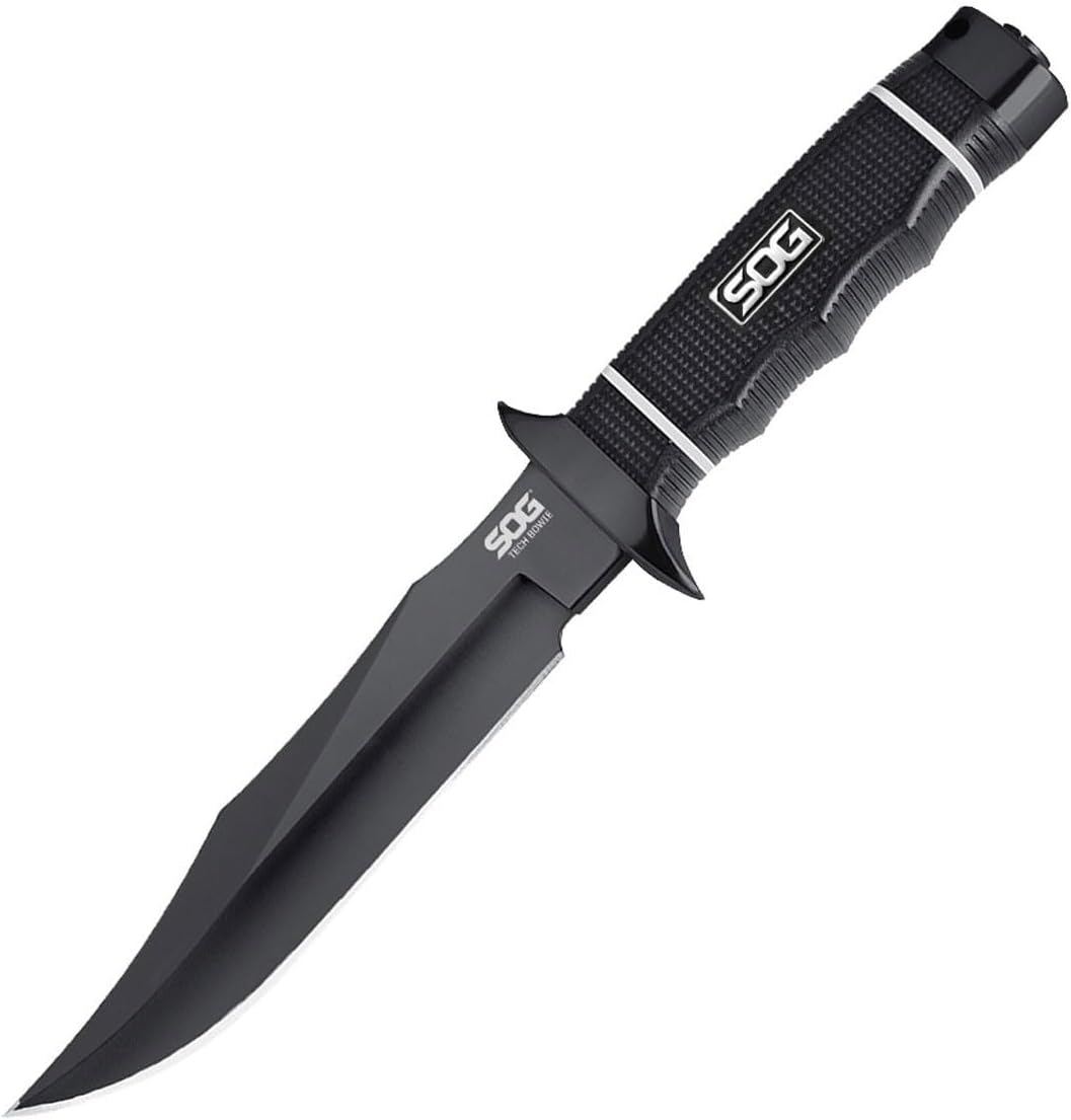 SOG Tech Bowie Fixed Blade Knife for Warfighters & Outdoor Enthusiasts | AUS-8 Steel Blade & Kraton Rubber Handle