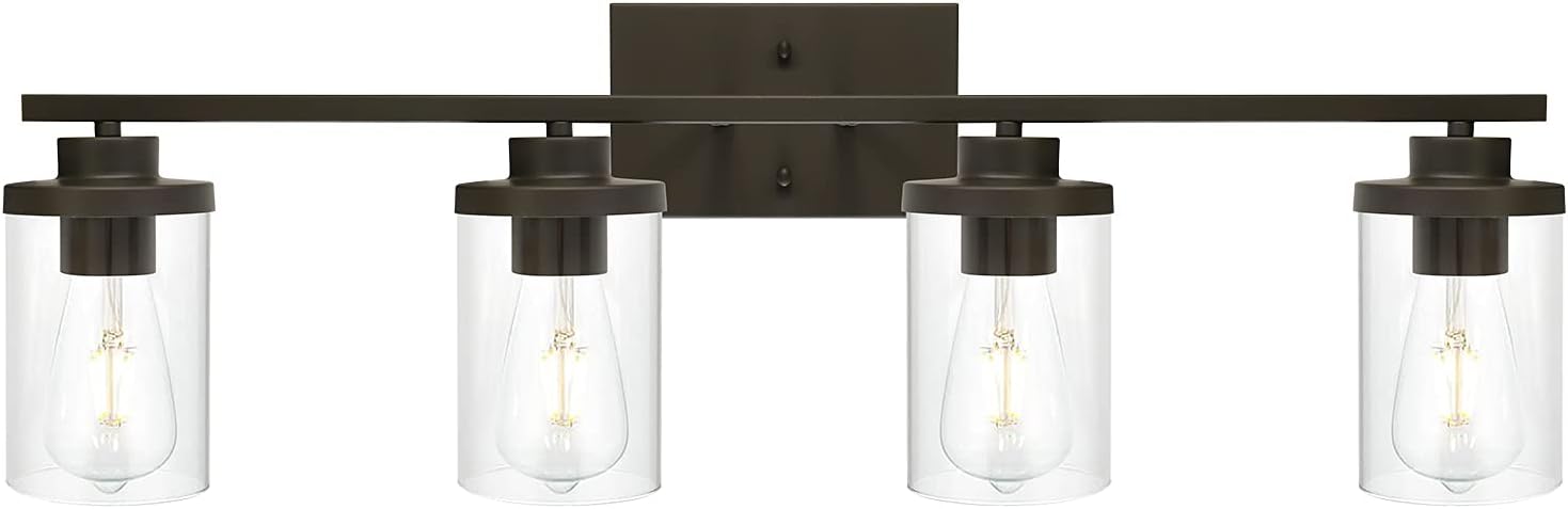 Bathroom Vanity Light Fixtures Oil Rubbed Bronze Finished 4-Light with Clear Glass Shade Contemporary Wall Sconces Bathroom Lighting Wall Mount Lamp for Kitchen Entryway Living Room Hallway