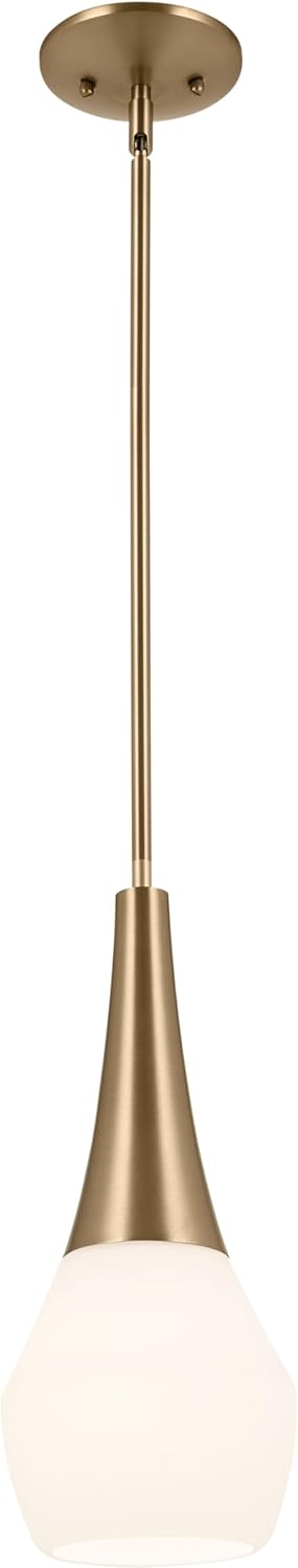 Kichler Deela Single Pendant Light Fixture for Kitchen Island with Satin Etched Cased Opal Glass in Champagne Bronze, Modern Hanging Lamp (7' x 17'), 52529CPZ