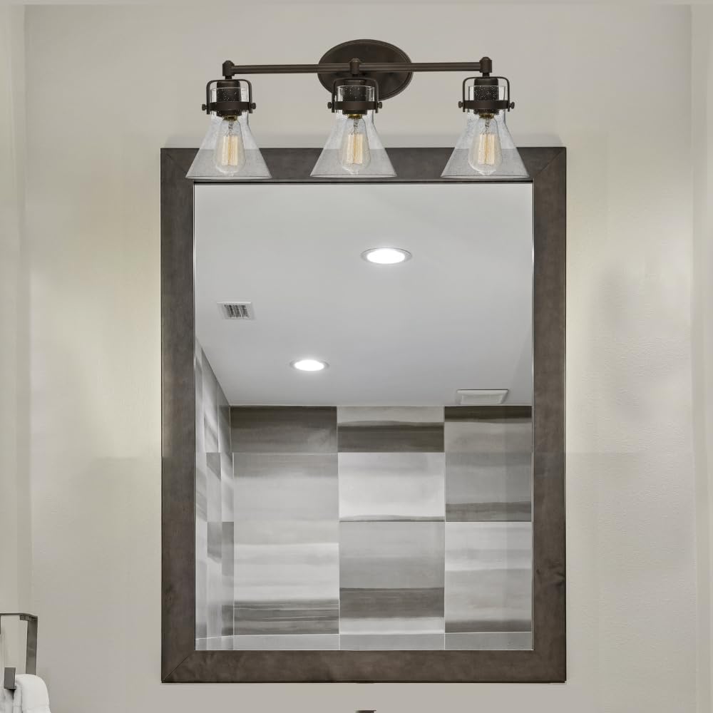 Maxim Lighting Seafarer 3-Light Bath Vanity Light | Oil Rubbed Bronze Steel Finish | Seedy Glass Shade | Industrial Indoor Light Fixture | Ideal for Bathrooms & Powder Rooms | Dimmable | 26113CDOI