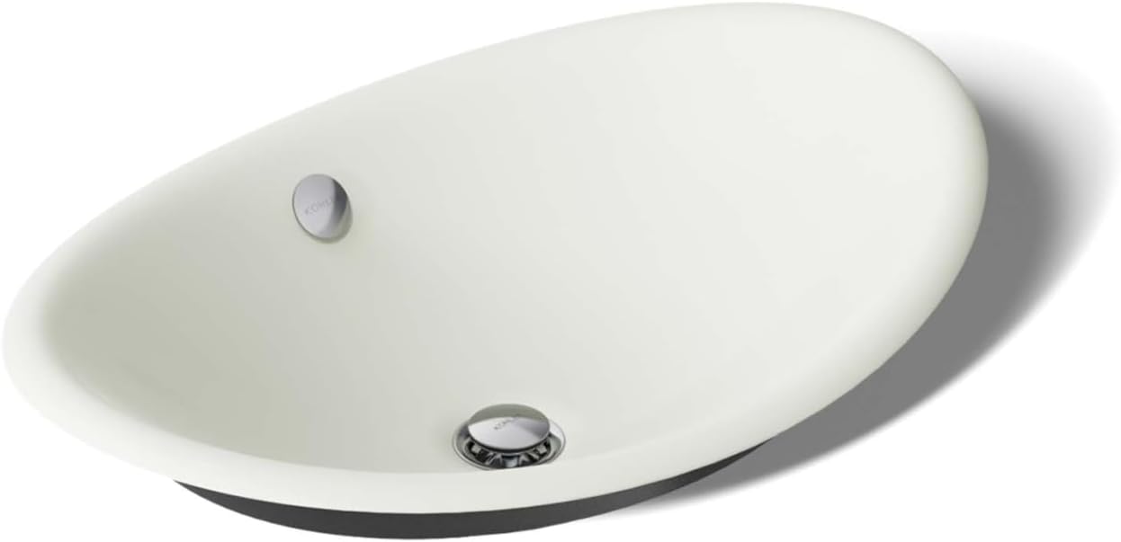 KOHLER K-5403-P5-NY Iron Plains Wading Pool Oval Bathroom Sink with Iron Black Painted Underside, Dune