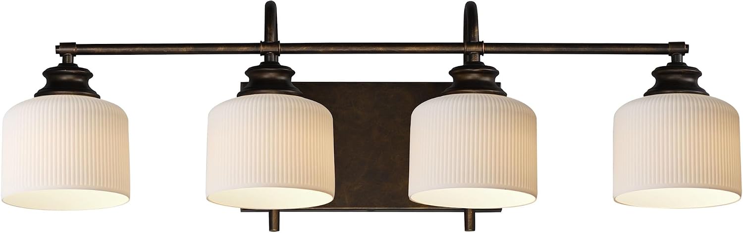 Maxim Lighting Bisque 4-Light Bath Vanity Light | Oil Rubbed Bronze Steel Finish | White Glass Shade | Modern Indoor Light Fixture | Ideal for Bathrooms & Powder Rooms | 21494WTOI