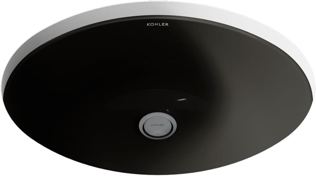 KOHLER K-2209-7 Caxton 17' Oval Undermount Bathroom Sink, Oval Basin, Overflow Drain, No Faucet Holes, Black Black