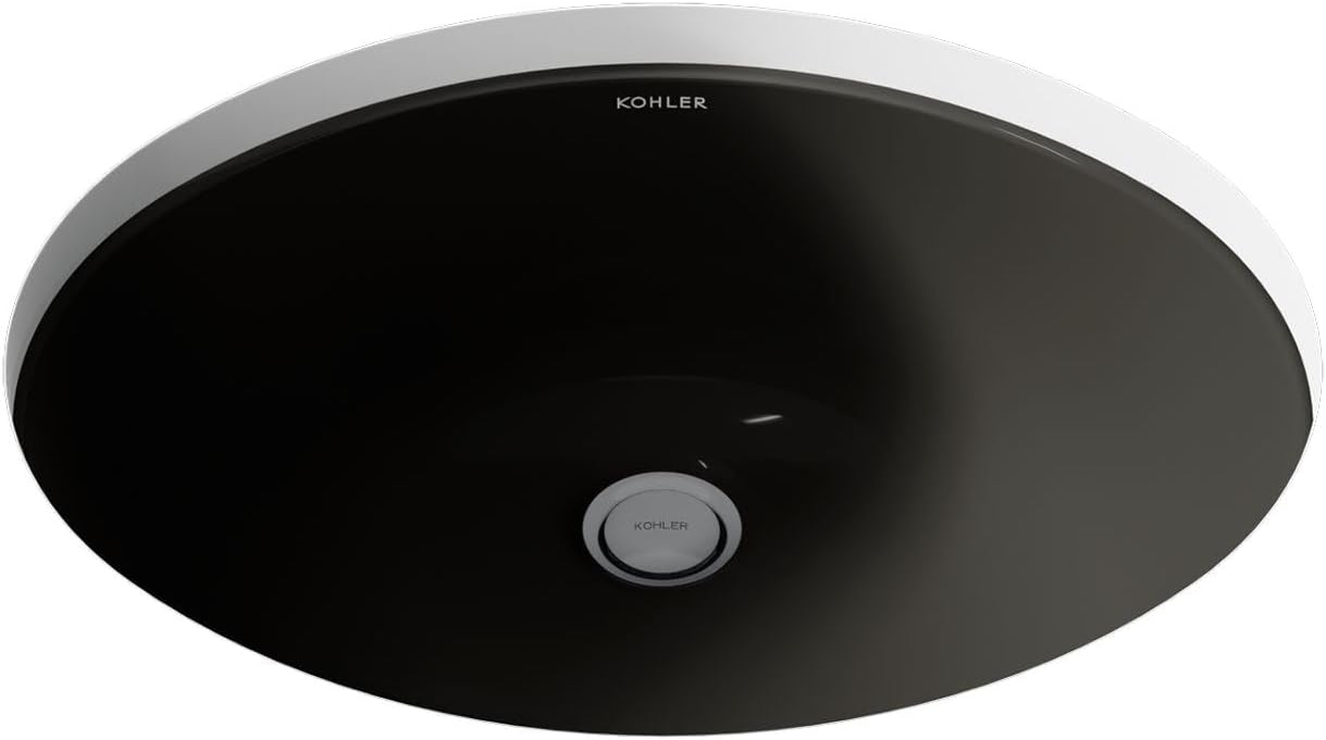 KOHLER K-2209-7 Caxton 17' Oval Undermount Bathroom Sink, Oval Basin, Overflow Drain, No Faucet Holes, Black Black
