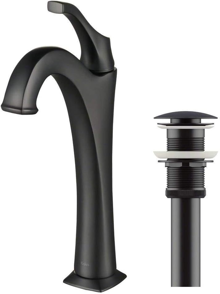 KRAUS KVF-1200MB Arlo Single Handle Vessel Bathroom Faucet with Pop Up Drain, Matte Black