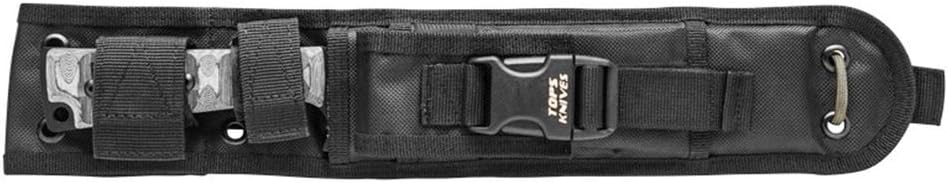 Tops Knives Prather War Bowie Full Tang Fixed Blade- Black Traction Coating Blade Finish- Black Ballistic Nylon Sheath