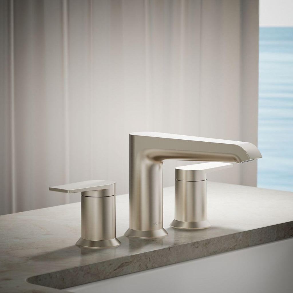 KOHLER K-T25740-4-BN Hint Two-Handle Deck-Mount Bath Faucet Trim, 10.0 GPM, Minimalist Design, Corrosion Resistant, Vibrant Brushed Nickel