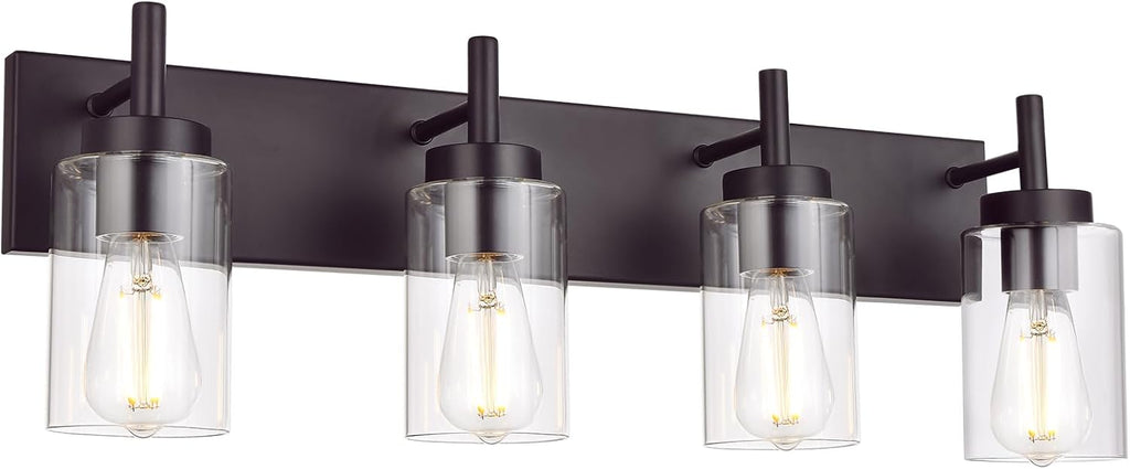 4 Lights Bathroom Vanity Light Fixture Oil Rubbed Bronze Sconces Wall Lighting Industrial Indoor Wall Mounted Lamp, Farmhouse Style for Kitchen Dining Room (Patent No.: US D958,438 S)