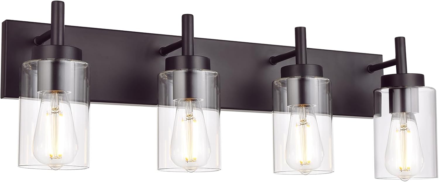 4 Lights Bathroom Vanity Light Fixture Oil Rubbed Bronze Sconces Wall Lighting Industrial Indoor Wall Mounted Lamp, Farmhouse Style for Kitchen Dining Room (Patent No.: US D958,438 S)