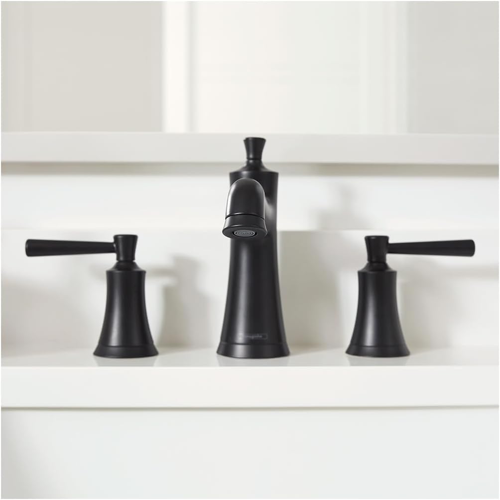 Hansgrohe 4774670 Joleena 1.2 GPM Widespread Faucet with Pop-Up Drain, Matte Black, 7.75-Inches Tall